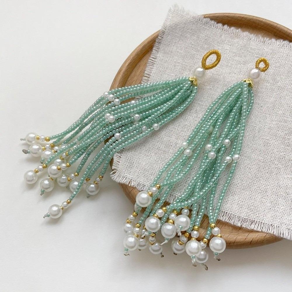 2pcs Ancient-style Tassels Beaded Keychain Handmade Bag Hanging Rope Crystal Pendant DIY Jewelry Accessory Multi-color