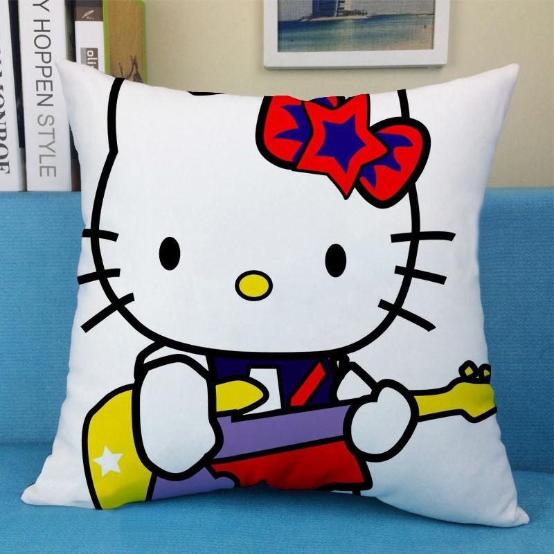 Cute Cartoon Art Funny HelloKitty Cushion Cover Square Pillowcase Home Sofa Living Room Coffee Shop Durable Pillowcase