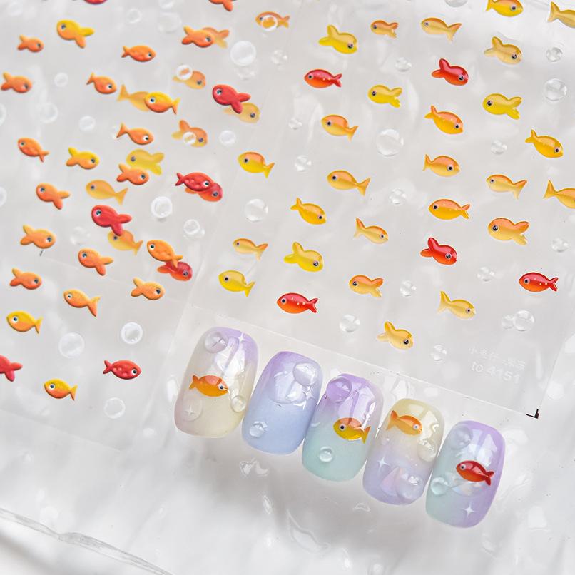 Little Red Fish Jelly Summer Goldfish Carp Ocean Beach Mermaid Sea Shiny Nail Art Stickers Manicure Decals