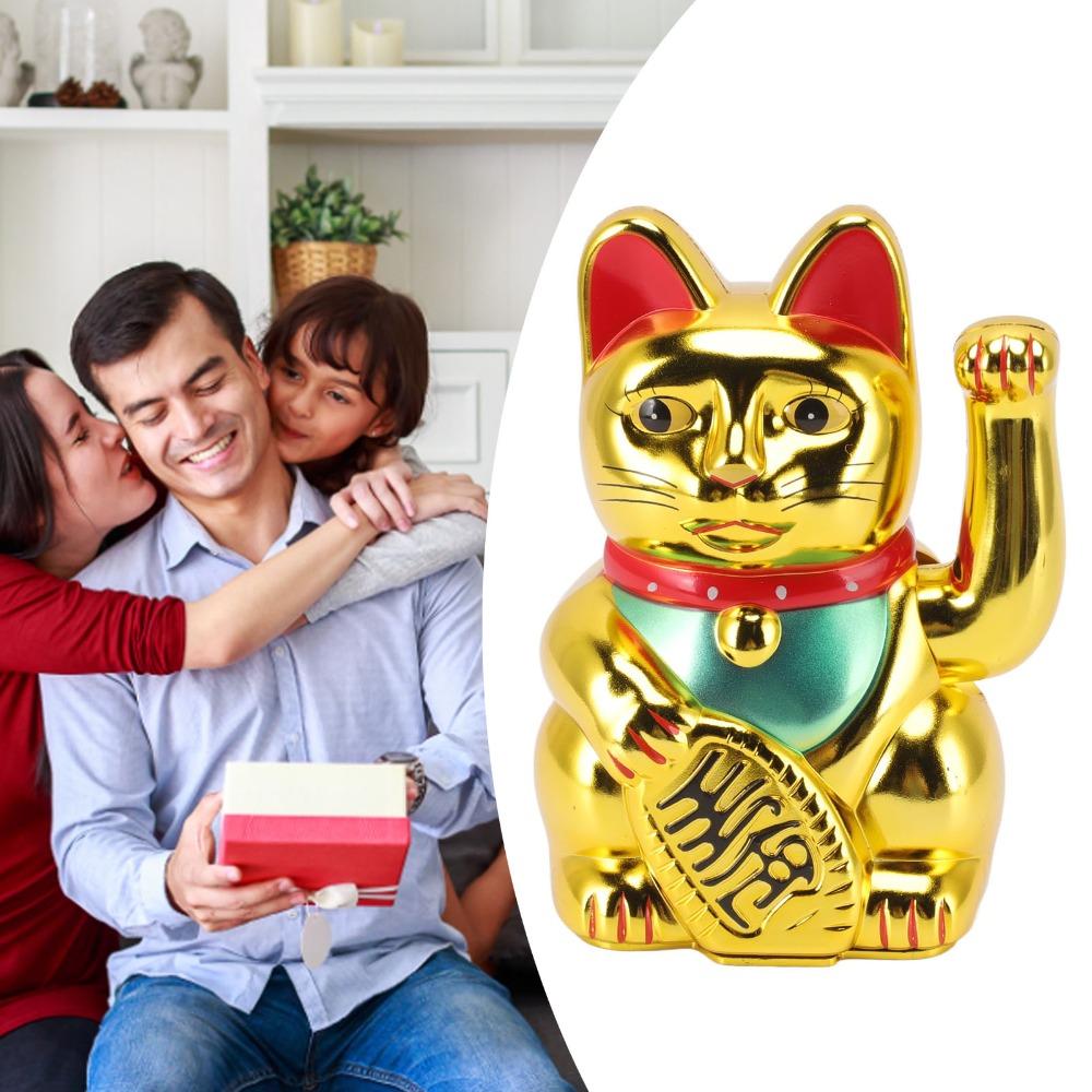 Plastic Maneki Neko Tabletop Ornament Gold Swing Arm Feng Shui Cat Hotel Cafe Desktop Statue