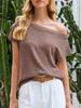 Women's Off Shoulder Short Sleeve Knit Top Loose Casual Summer Pullover