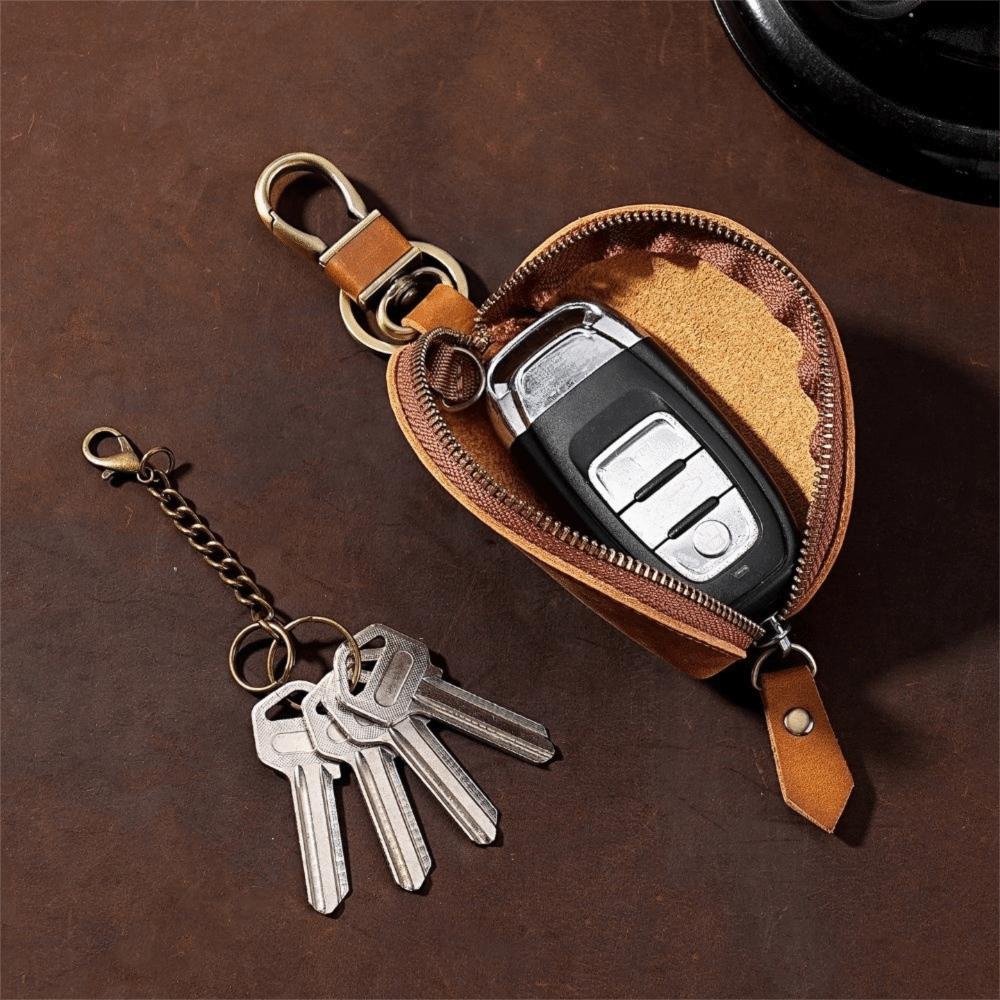 Multi-Color Key Case with Carabiner Crazy Horse Leather Key Storage Bag Leather Key Holder Car Key