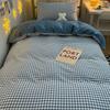 3/4piece Bedding Set Washed Cotton Simple Blue Grid Quilt Cover Sheet Human Bed Sheet Simple Style Bed Linen Bedclothes