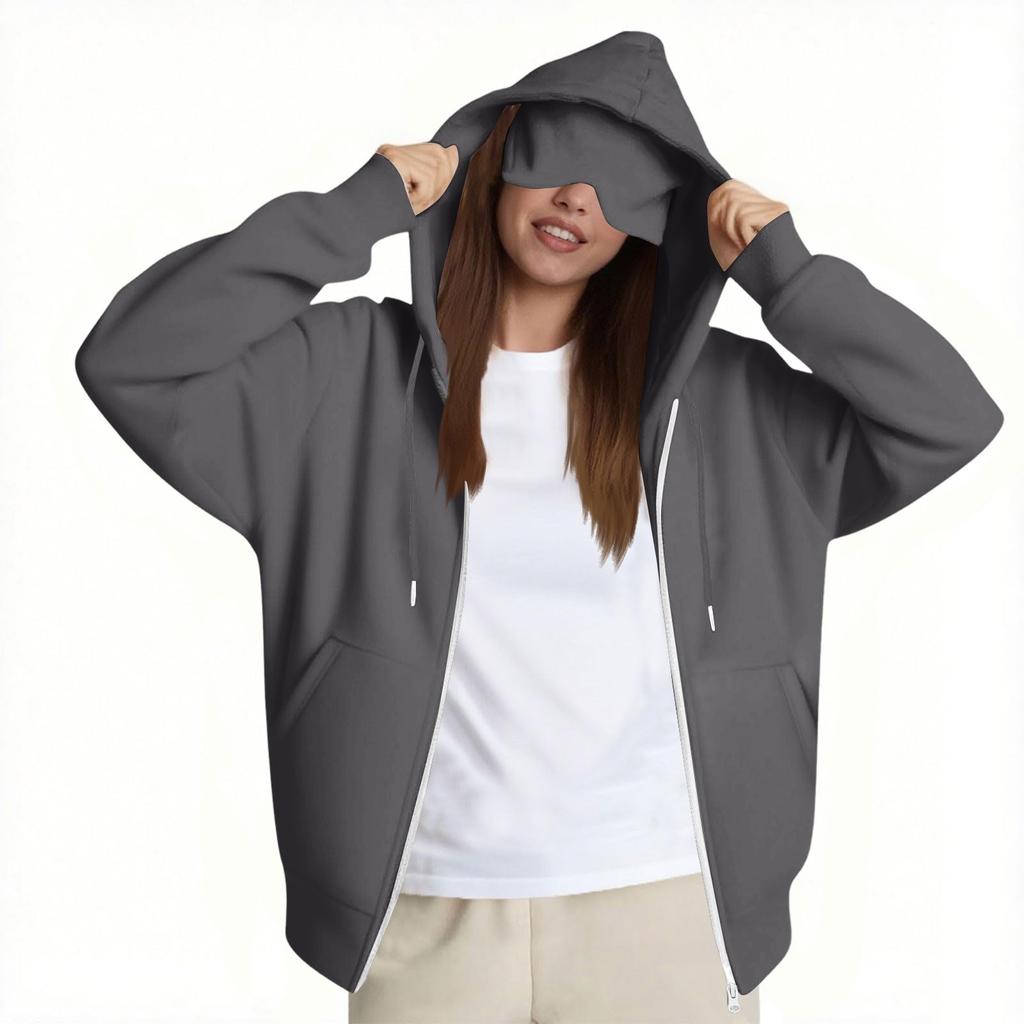 Women's Fashion Casual Long Sleeve Solid Color Hooded Sweatshirt Tops