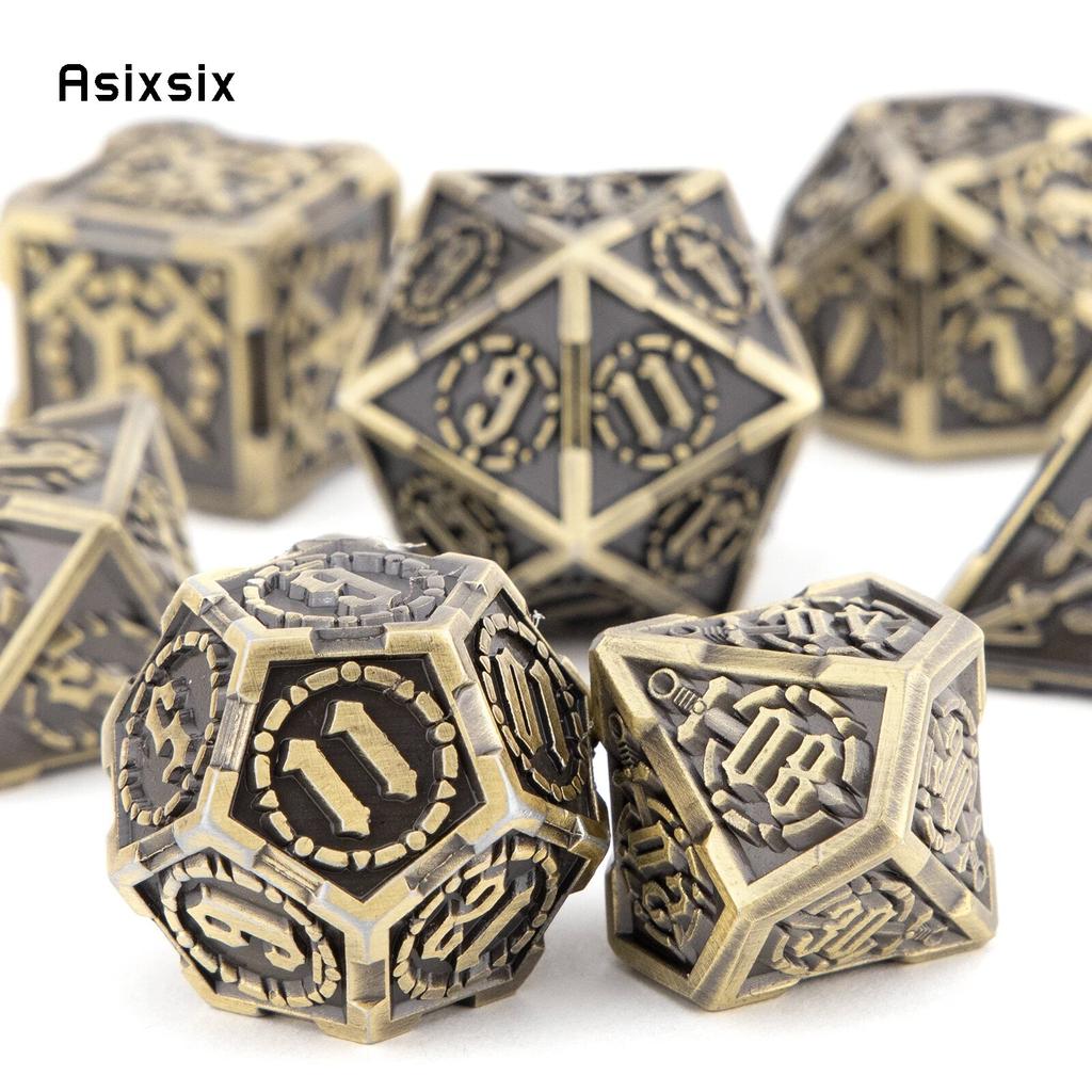 7 Pcs Yellow Double Swords Metal Dice Solid Polyhedral Dice Set Suitable for Role-Playing RPG    Board Game
