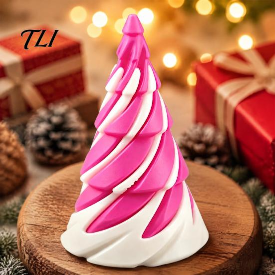 Fun Fingertip Toys for Kids Mini Christmas Tree Fidget Toy, Spiral Cone Toy Stress Two Color Plastic Ornaments Relief, Contrast Sensory Adults Holiday