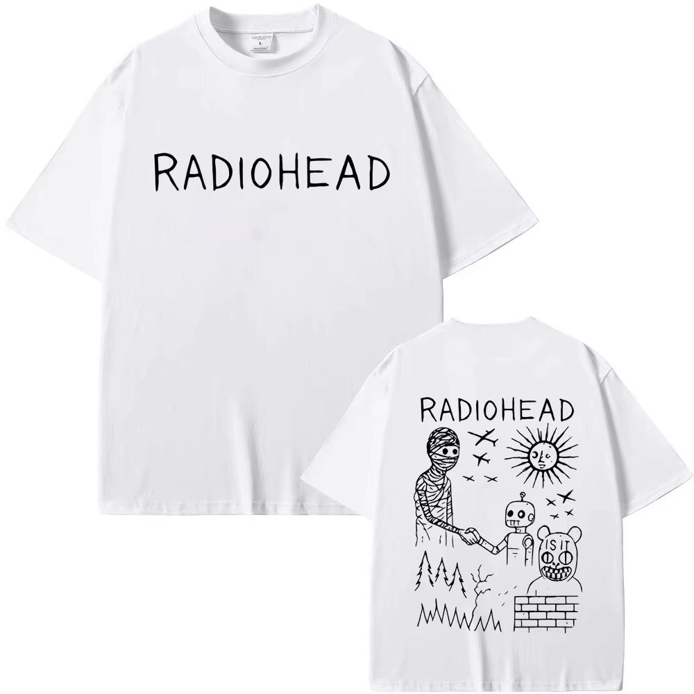 Rock Band Radiohead 2026 Тур Футболка Мужская Женская Мода Мультяшная Уличная Одежда Мужская Повседневная Винтажная Чистый Хлопок Футболка Подарок для Фанатов