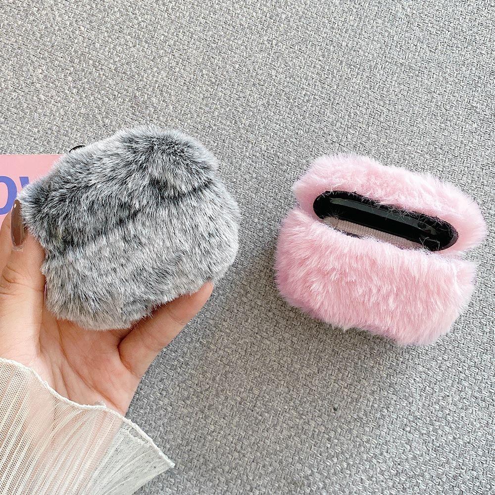 Мягкий меховой чехол с кроличьими ушками для AirPods 1 2, пушистая коробка с беспроводной зарядкой и карабином, плюшевый чехол для Airpods Pro, защитный чехол