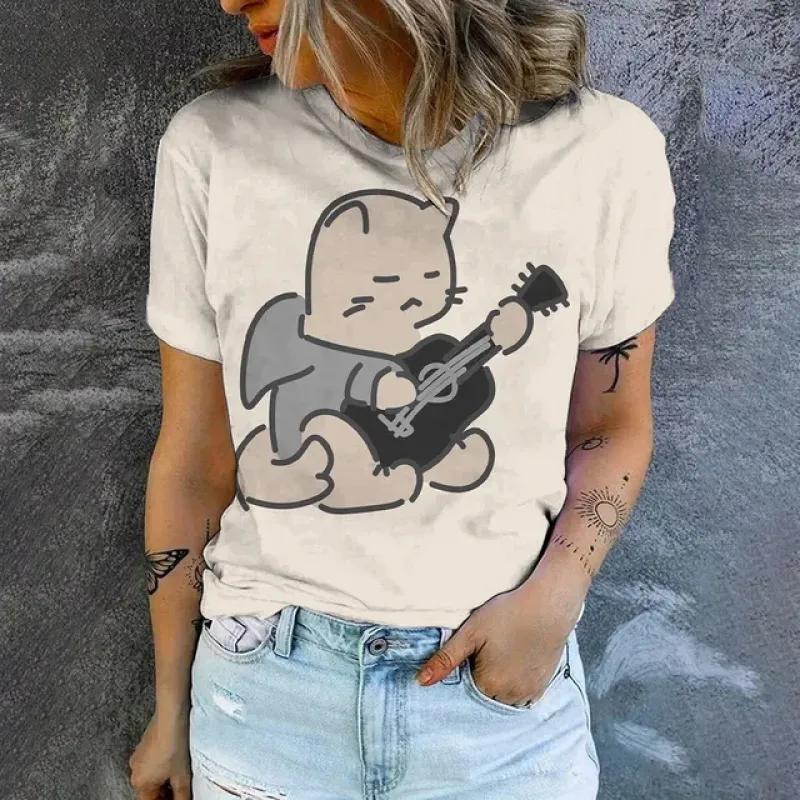 Cute Cat Print High Quality Short Sleeve Street Fashion Loose Round Neck T-shirt Summer New Casual Comfortable Women's T-shirt