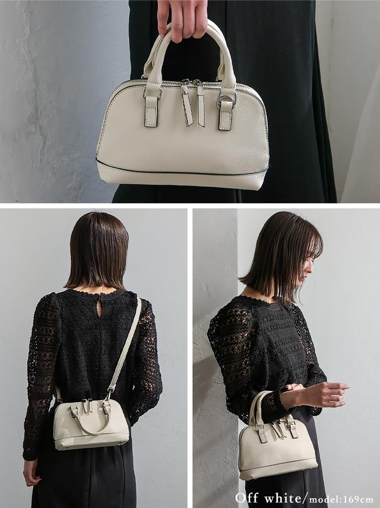 VITAFELICE Women's Round Zip 2-Way Mini Handbag (sib-20069n) (Off White)