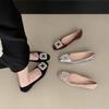 French Square Head Rhinestone Shallow Mouth Single Shoes Women's 2025 New Spring and Autumn Beanie Shoes Flat Laden Shoes Mary Jane Evening Shoes