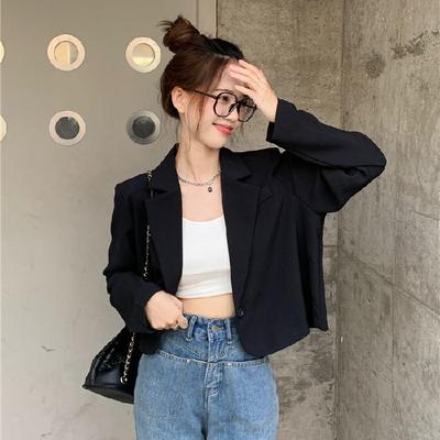 Укороченные блейзеры женские однотонные простые верхняя одежда на одной пуговице универсальная офисная куртка с длинными рукавами плюс размер