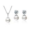 ZAKOL Elegant Round Imitation Pearls Hook Earrings Necklace Sets for Women Shiny Zirconia Bridal Wedding Party Jewelry Set
