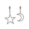 925 Silver Needle Asymmetrical Star and Moon Rhinestone Earrings