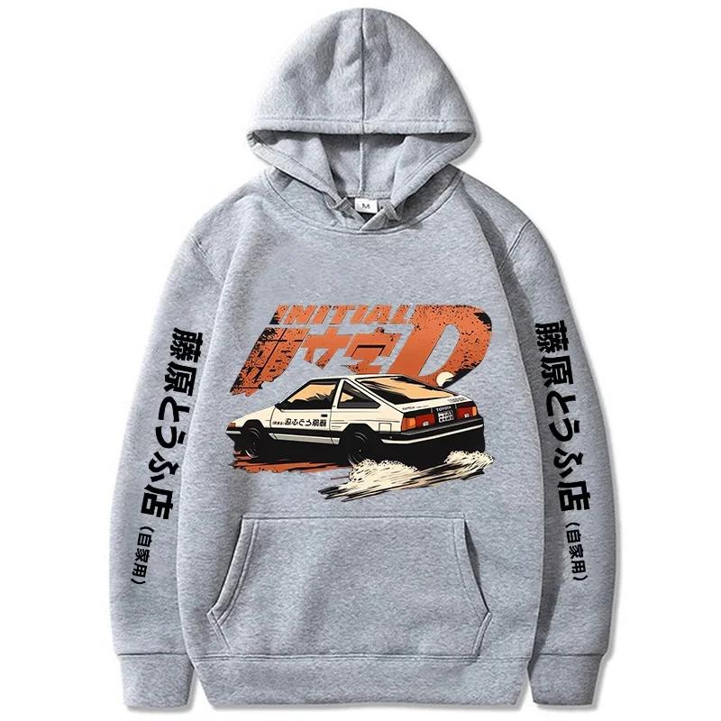 Anime Initial D Printed Hoodies Summer Teenage Casual Loose Fashion Retro Wild Streetwear Y2K Long Sleeve Fleece