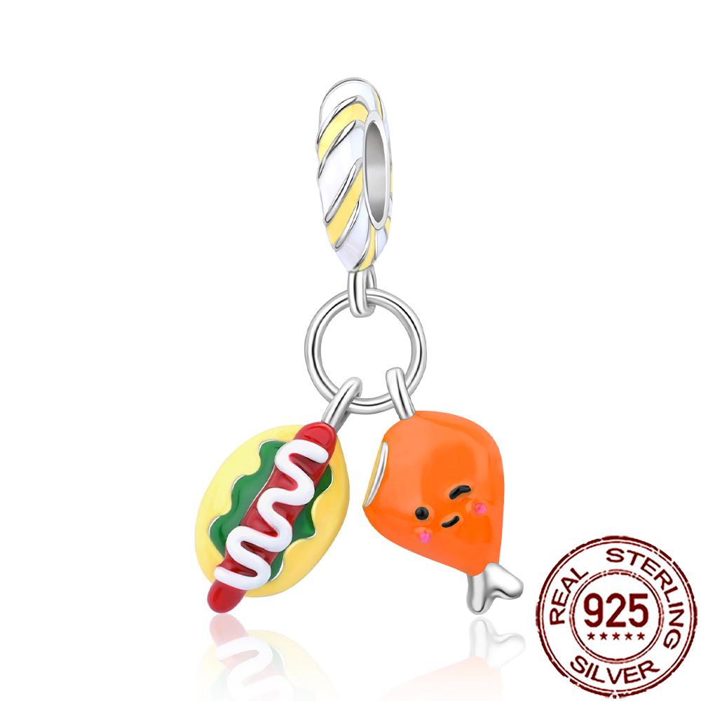 New Charms 925 Silver Fruit Food Goblet Hamburger Coffee Cup Beads Fit Bracelet Necklace DIY Jewelry