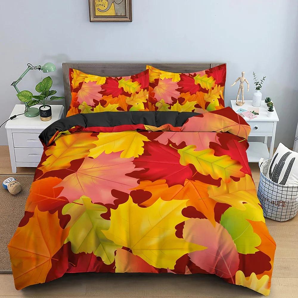 Maple Leaves Duvet Cover Leaf Pattern Bedding Set Comforter Covers Bedroom Twin King Size Soft Quilt Cover Home Textile 2/3ps
