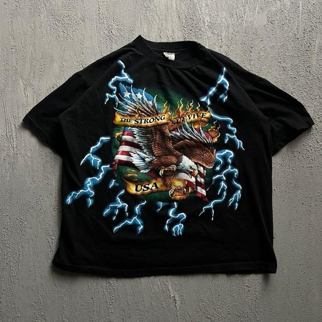 Vintage American Thunder Shirt XXL Black 1990s Eagle Lightning USA