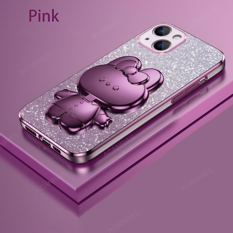 Милый 3D Кролик Макияж Зеркало Подставка Покрытие Чехол Для Iphone 15 Pro Max 14 Plus 13 12 Mini 11 X Xr Xs 8 7 Se Защитная Задняя Крышка