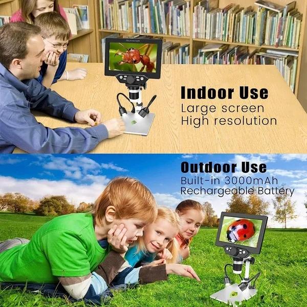 7-дюймовый цифровой USB-микроскоп с ЖК-дисплеем, увеличение 1200X, портативная камера 12MP 1080P, видеорегистратор, вид с ПК