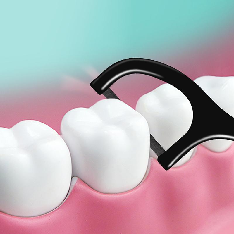 Черная плоская зубная нить 50 шт. Органический набор для межзубной чистки с бамбуковым углем для эффективного ухода за зубами и деснами