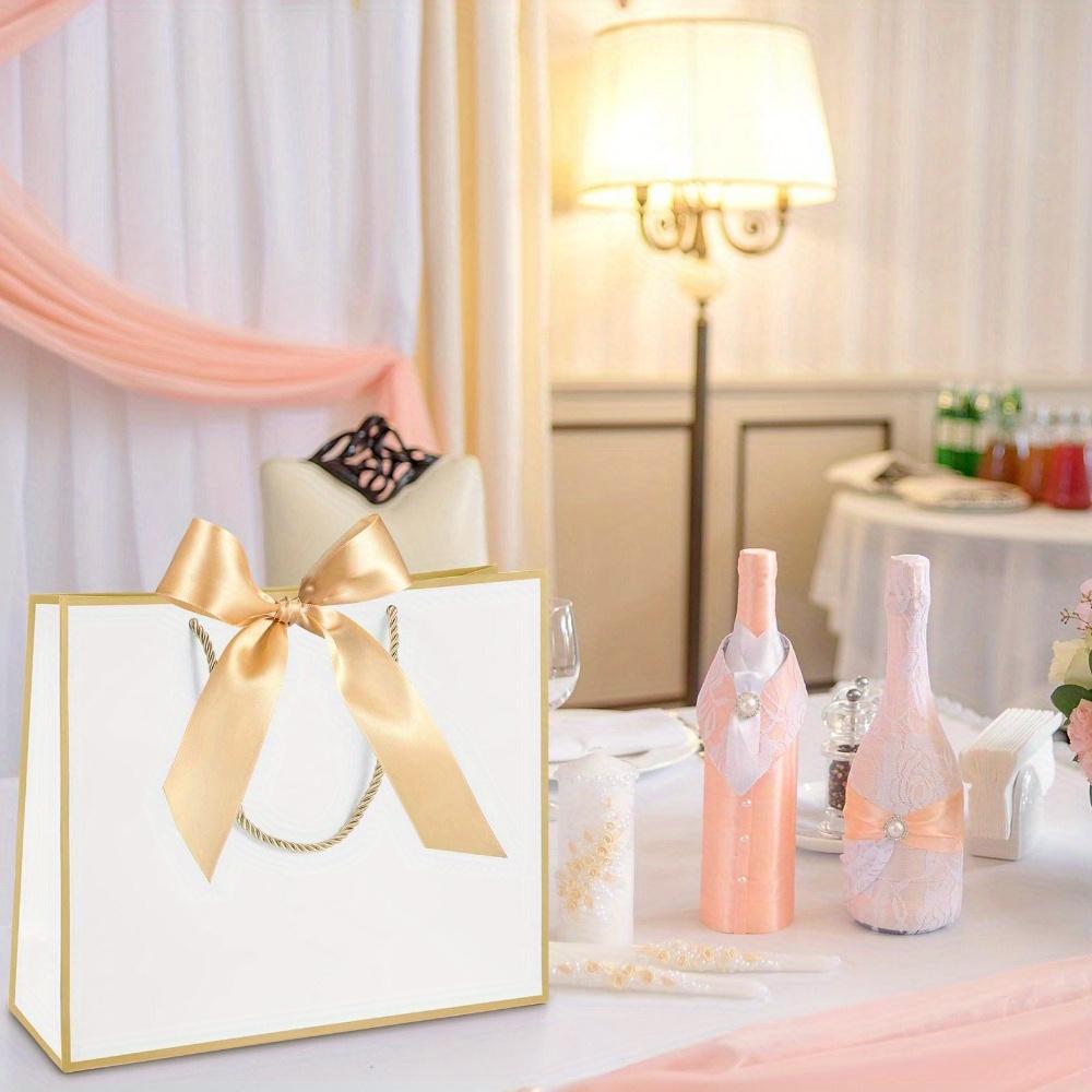 10pcs Elegant Gift Bags with Golden Bow Ribbon and Handles Gift Bags Gift Packing Bag for Wedding Birthday Housewarming Gifts White with Golden Border