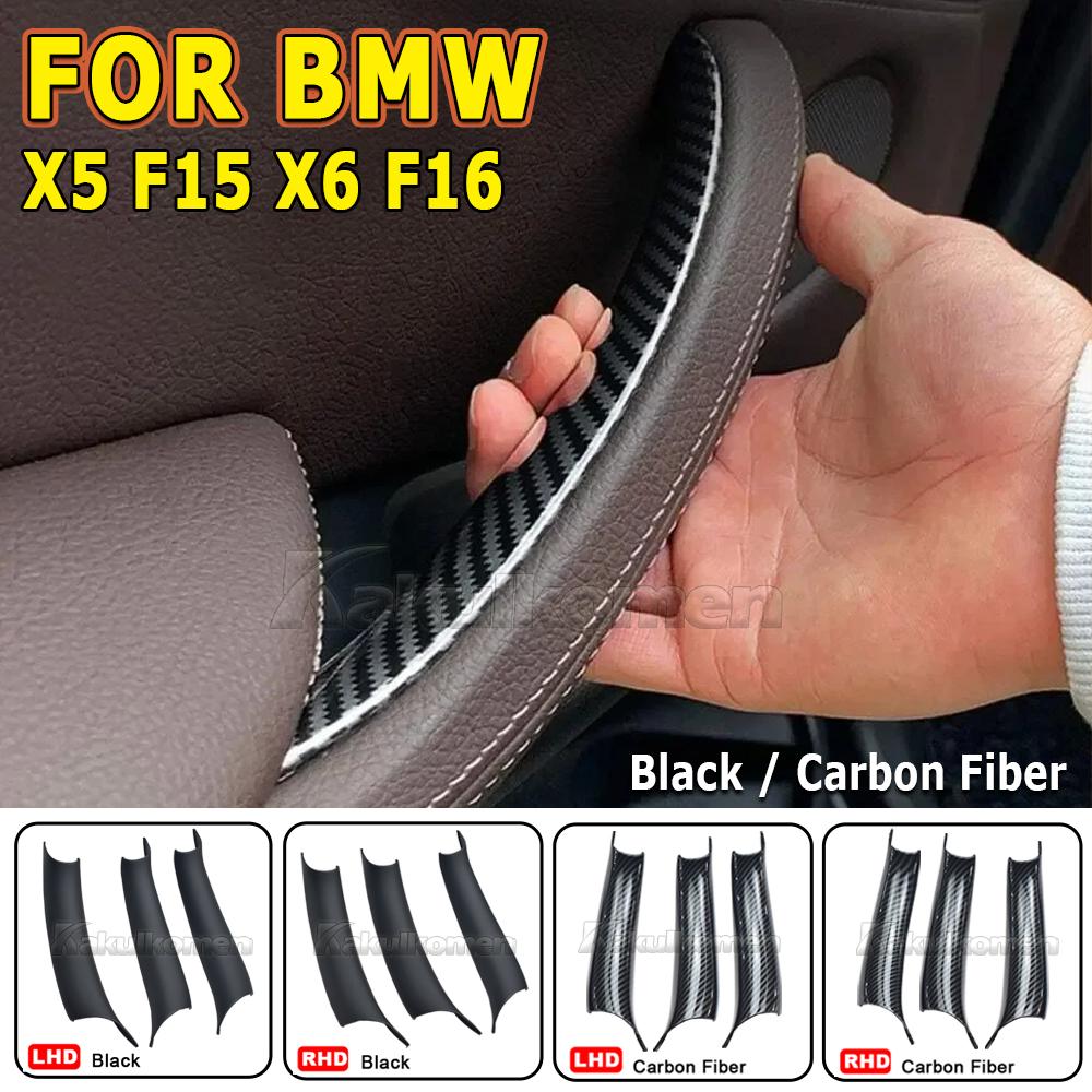 1 Set Car Interior Door Side Handle Armrest Pull Trim Carbon Fibre Black Accessories For BMW X5 F15 X6 F16 2014-2018 LHD RHD