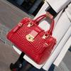 Aidrani Red Crocodile Tail Boston Bag, Fashion Women's Genuine Leather Bag, Cowhide Handbag Single Shoulder Bag
