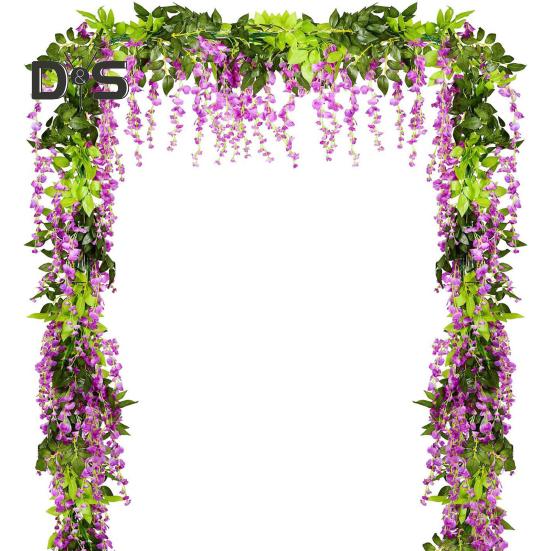 200CM Artificial Wisteria Flower Garland Realistic Home Wedding Garden Indoor Outdoor Wall Hanging Faux Climbing Floral Greenery Drooping Ivy