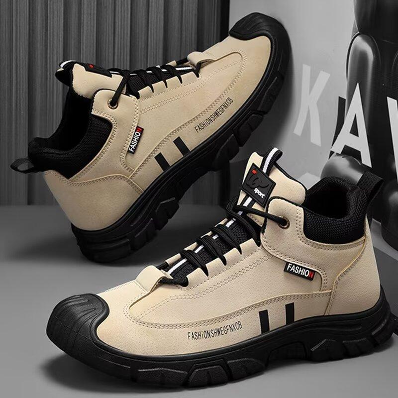 Casual Men's Hiking Shoes Dirt Resistant and Waterproof Boots Retro Suede Men's Boots Soft Soled Lightweight and Wear-resistant Running Shoes