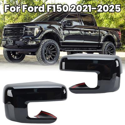 1 пара Защитные накладки на зеркала заднего вида с клейкой основой для Ford F150 -2025 Черные С отверстием для поворотника Автоаксессуары