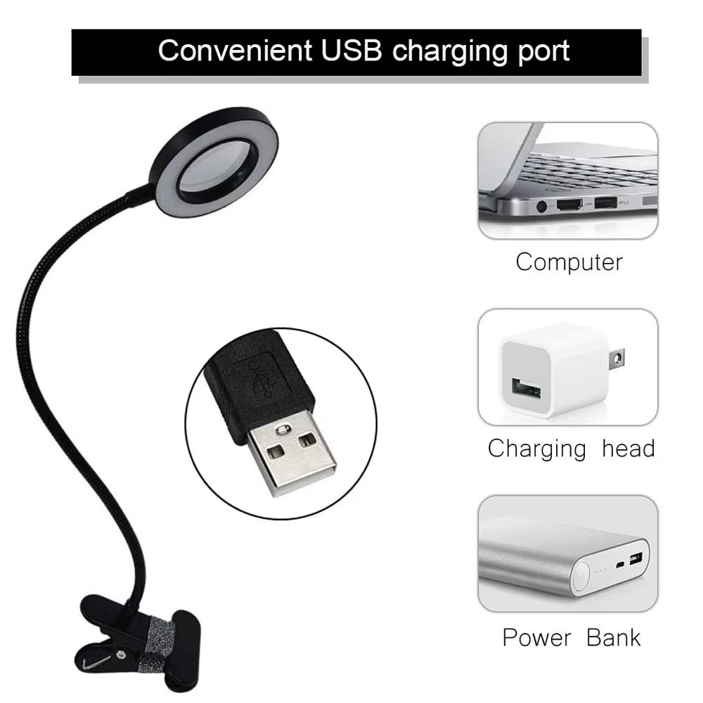 5X Magnification Loupe Magnifier Table Light Adjustable Levels Clip on Desk Lamp Tattoo Art