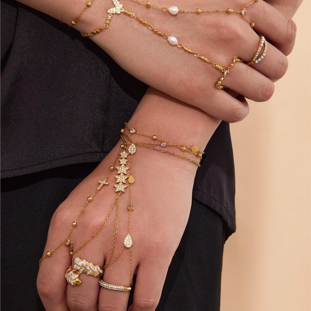 Изящный браслет-цепочка на руку из нержавеющей стали с покрытием 18 карат золотом, с кубическим цирконием, блестящие циркониевые браслеты-цепочки на руку для женщин