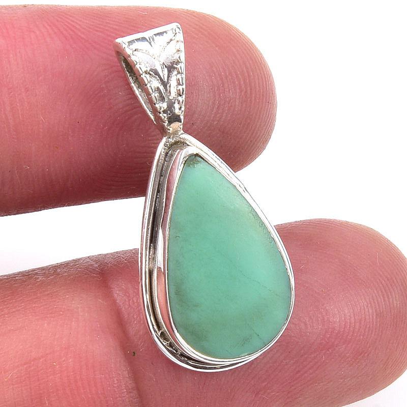 Natural Chrysoprase Gemstone 925 Solid Sterling Silver Jewelry Pendant 1'' F1B37