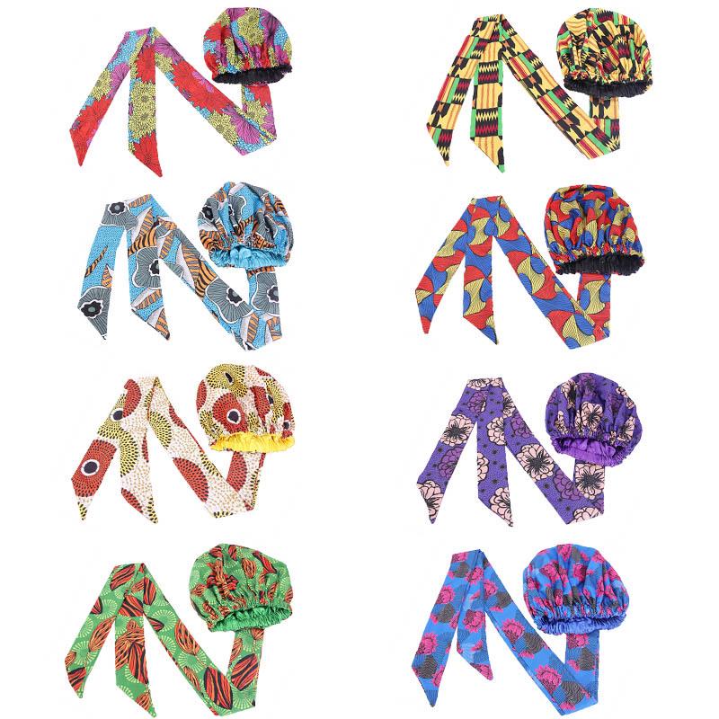Длинный атласный ободок для волос с африканским принтом, женский двойной платок для волос, набор аксессуаров для волос