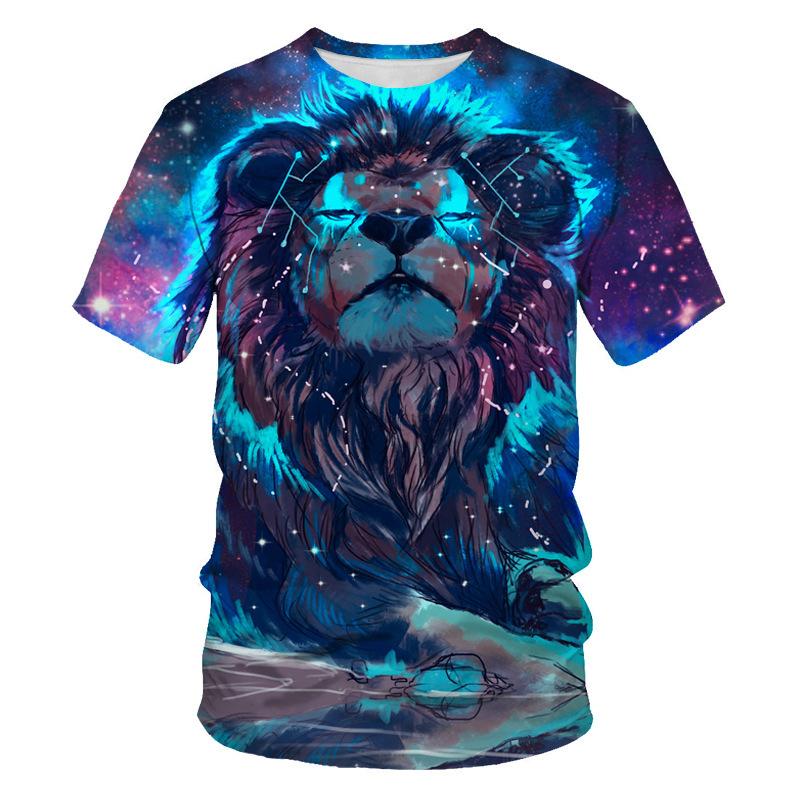 Summer Men's T-shirt 3D Print Tees Tiger Lion Loose Round Neck Short Sleeve Tops Men Clothing