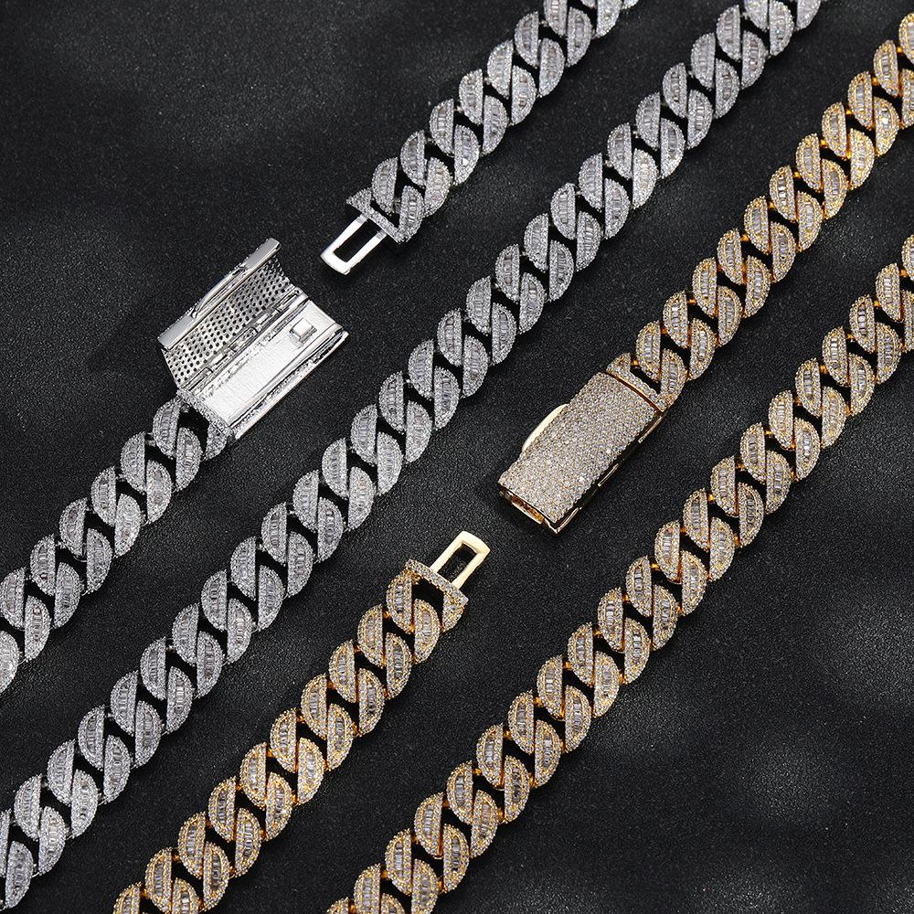 Fashion Hip Hop Rap Jewelry Box Clasp Cuban Link Bracelet 12mm Bling CZ Iced Out Baguette Cuban Link Chain Bracelet