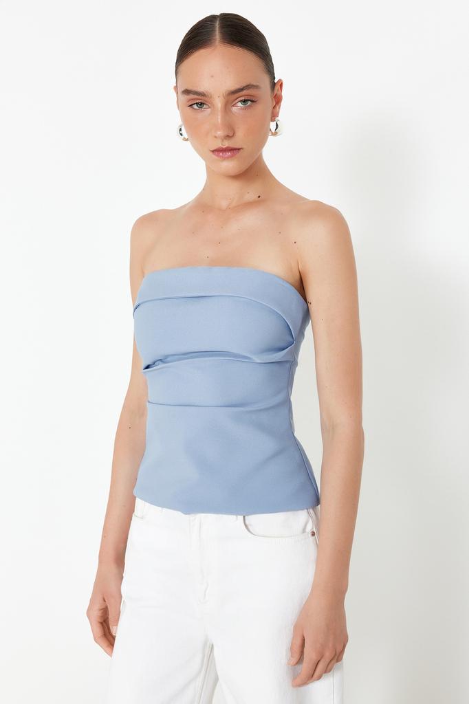 Women Fashion New Blouse Mink Strapless Fitted Woven Blouse