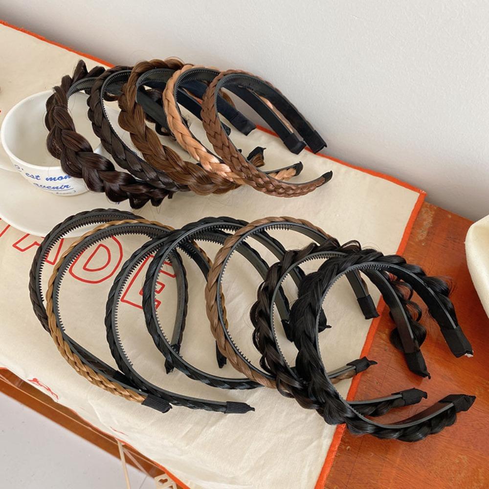 Стильный плетеный ободок для волос, термостойкий парик, обруч для волос с закрученной косой, зубчатый нескользящий ободок для волос, парик