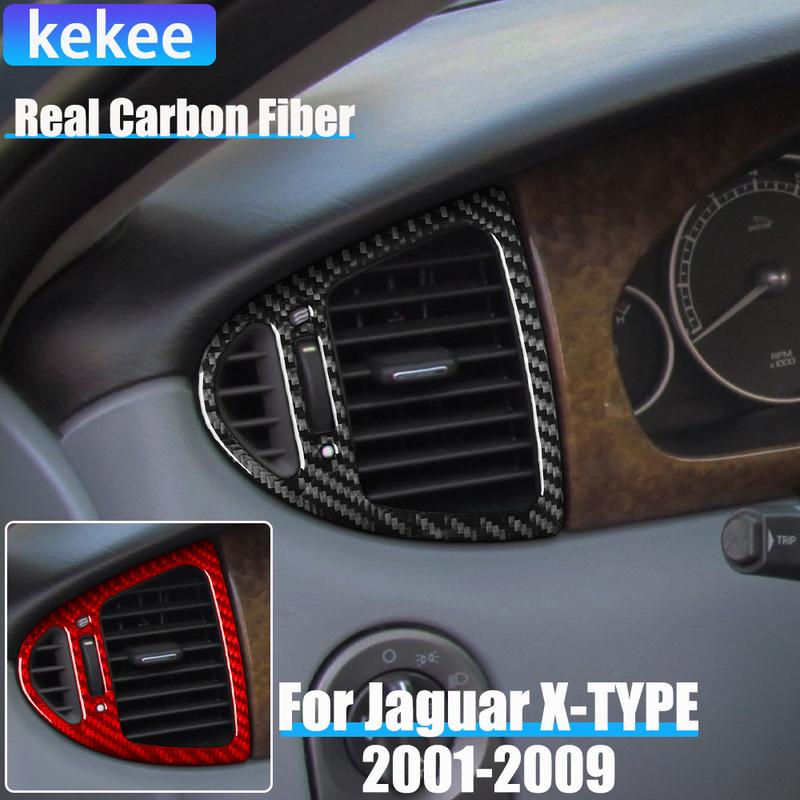 Real Carbon Fiber Car Accessories Dashboard Air Vent Decorative Trim Cover Soft Sticker For Jaguar X-TYPE X400 2001-2009