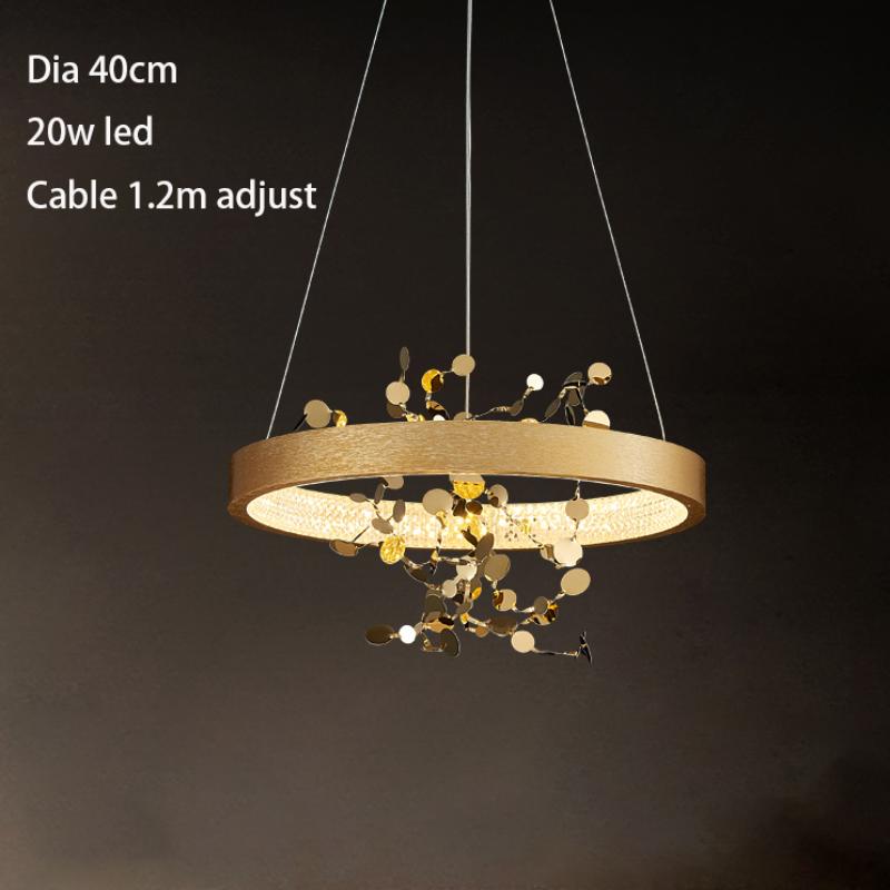 Золотая потолочная люстра из нержавеющей стали для столовой, медное круглое кольцо, подвесные светильники для спальни, магазин тканей, кофе