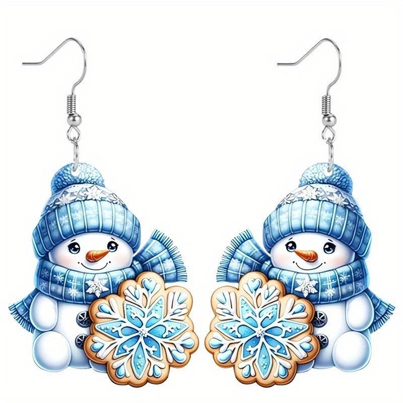 Acrylic Pink Glitter Christmas Snowman Earrings for Women - Ideal Party Jewelry