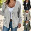 Women's Clothing, Solid Color, Button Up, V-neck, Loose Fit, Long Sleeved, Cardigan, Women's