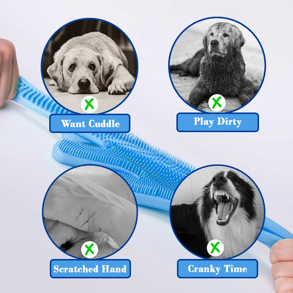 Pet Bath Silicone Massage Comb Hair Gloves Blue Pair