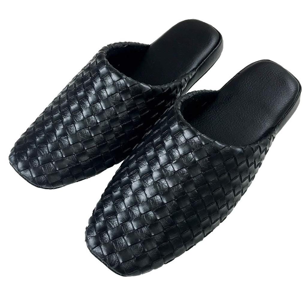 Black Size Synthetic Leather Antibacterial (Women's Medium) / Slippers, Techsele, Mesh-Look Design, [M+home]