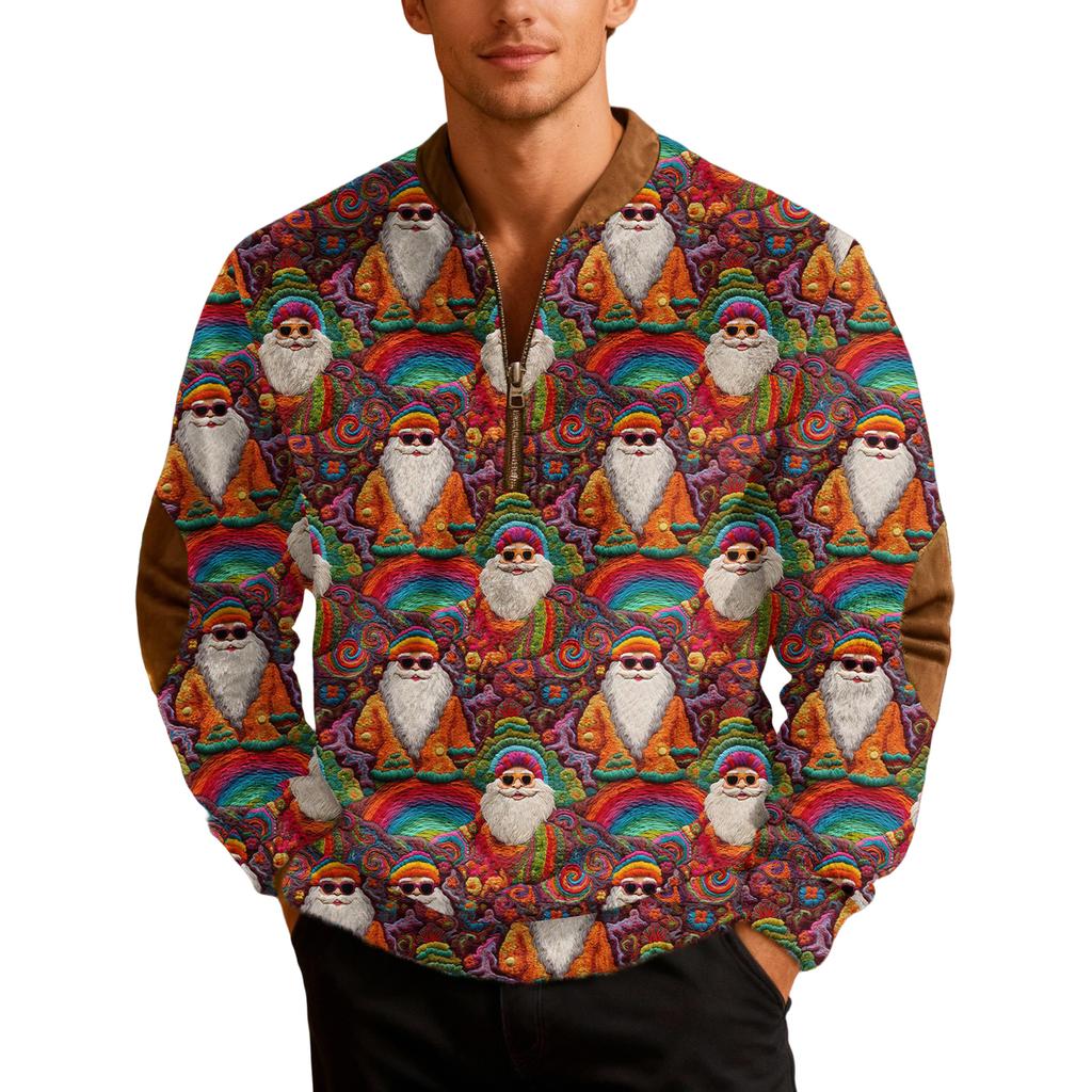 Мужские рождественские толстовки на молнии, рождественские пуловеры с воротником-стойкой