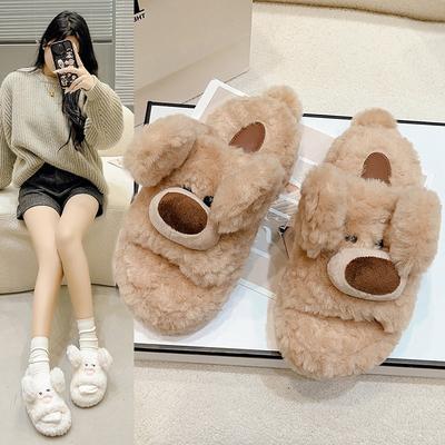 Дин Дин Мяу тот же стиль~ Милые пушистые тапочки с двигающимися ушками для женской новой осенне-зимней коллекции 2025 года, плюшевые, на толстой подошве, шлепанцы