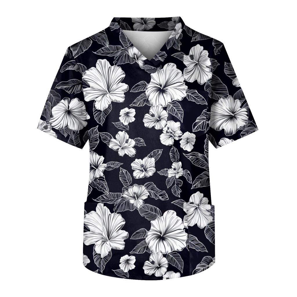 Men's Short Sleeve V-Neck  Print Chest Pocket Care Top