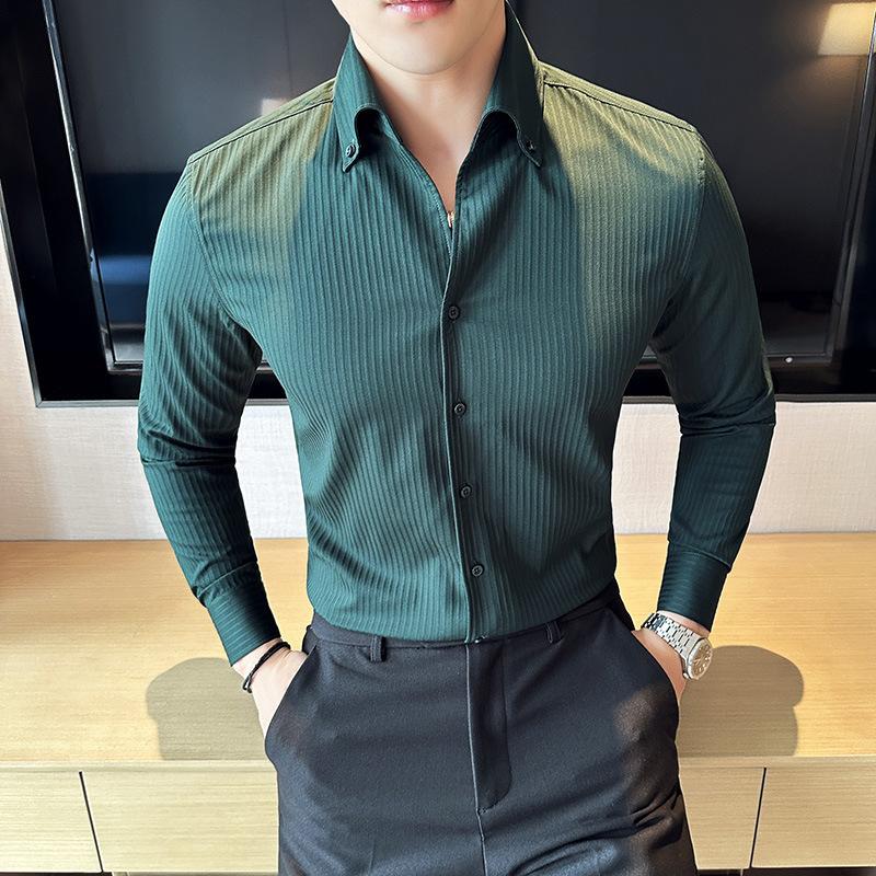 British Style Striped Shirt for Men Long Sleeve Casual Business Dress Shirts Fashion Versatile Social Party Tuxedo Blouse
