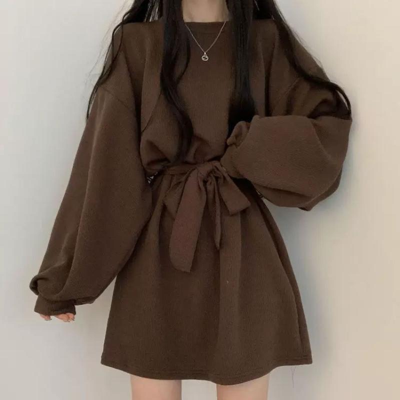 Платье А-силуэта на талии Осень Зима Лесной стиль Юбка первой любви Нежное Милое Студенческое платье Выше колена